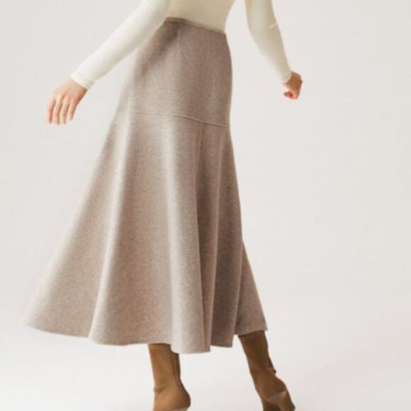 OGL Warm Cozy CashSoft Wool Look Flared Side Zip Maxi Skirt Brown Size Small - Picture 10 of 13